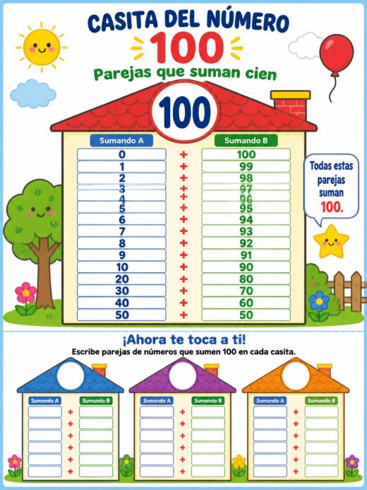 Casita del número 100: Parejas que suman cien