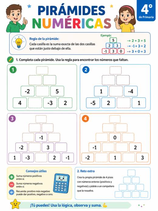 Pirámide con números enteros positivos y negativos