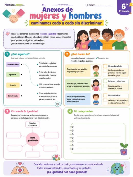 Anexos de mujeres y hombres caminamos codo a codo sin discriminar (6° de Primaria)