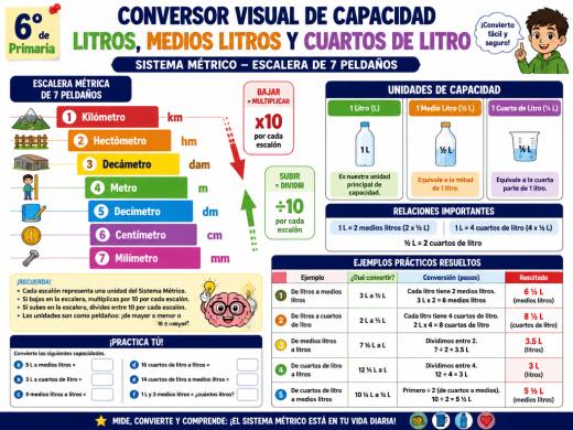 Conversor visual de capacidad: Litros, medios litros y cuartos de litro