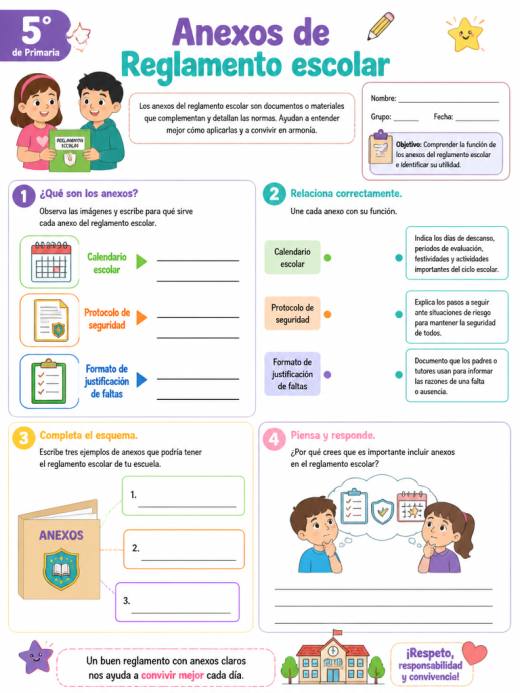 Anexos de Reglamento escolar (5° de Primaria)