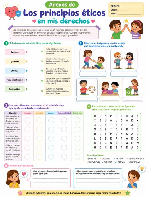 Hoja de Trabajo: Anexos de Los principios éticos en mis derechos (Primaria)