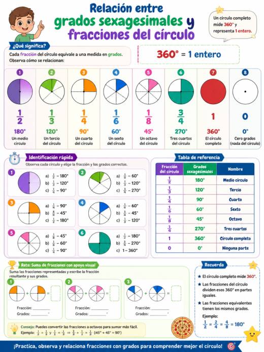 Relación entre grados sexagesimales y fracciones del círculo