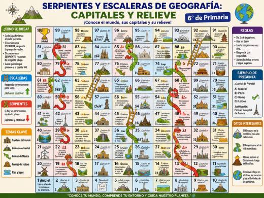 Serpientes y Escaleras de Geografía: Capitales y Relieve