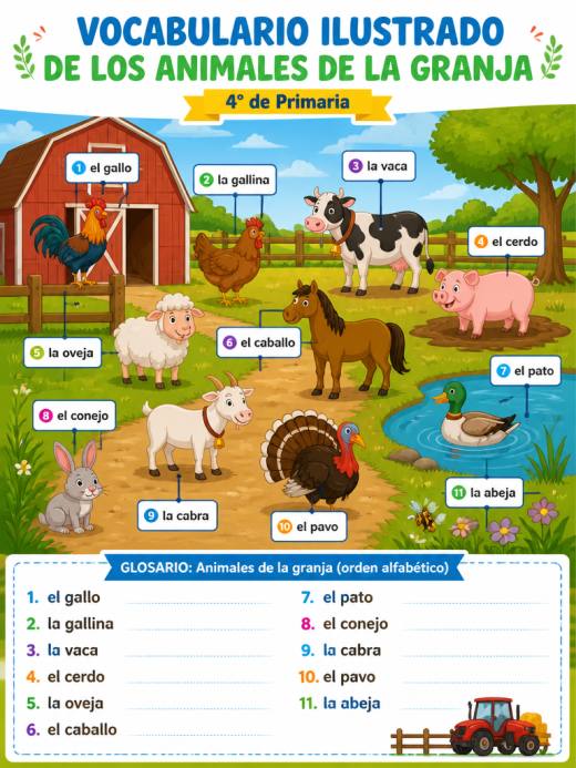 Vocabulario Ilustrado de los Animales de la Granja