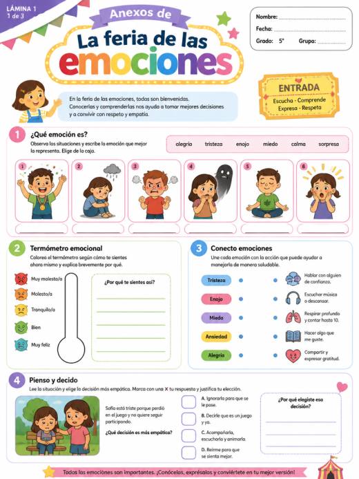 Hoja de Trabajo: Anexos de La feria de las emociones (5° de Primaria)