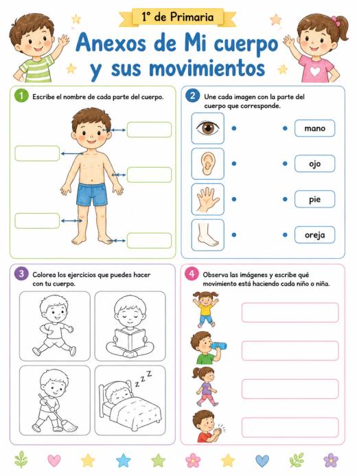 Anexos de Mi cuerpo y sus movimientos (1° de Primaria)