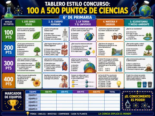Tablero Estilo Concurso: 100 a 500 Puntos de Ciencias