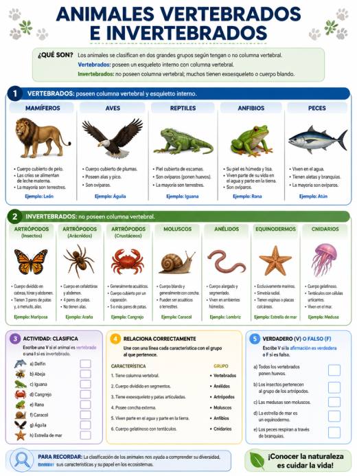 Animales Vertebrados e Invertebrados