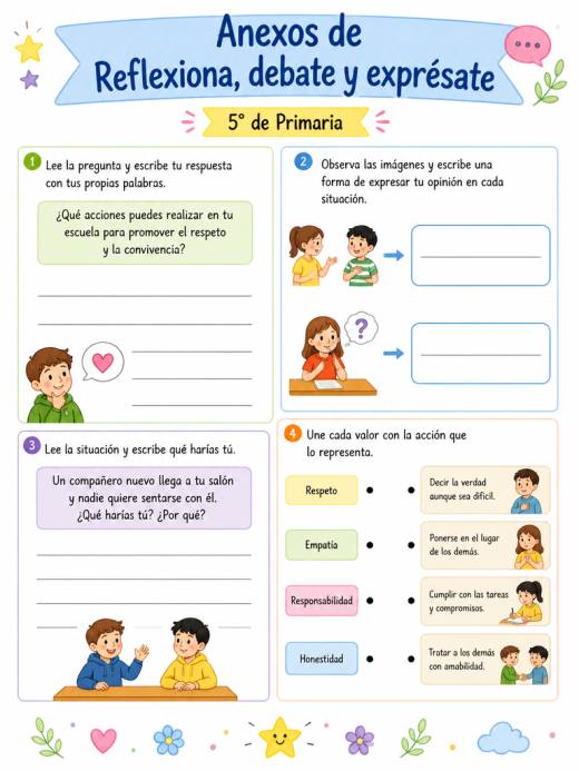Anexos de Reflexiona, debate y exprésate (5° de Primaria)