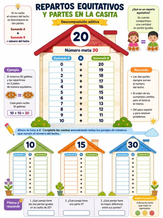 Repartos equitativos y partes en la casita