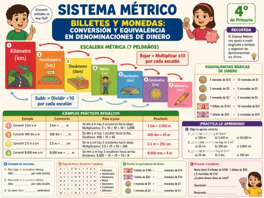 Billetes y monedas: Conversión y equivalencia en denominaciones de dinero
