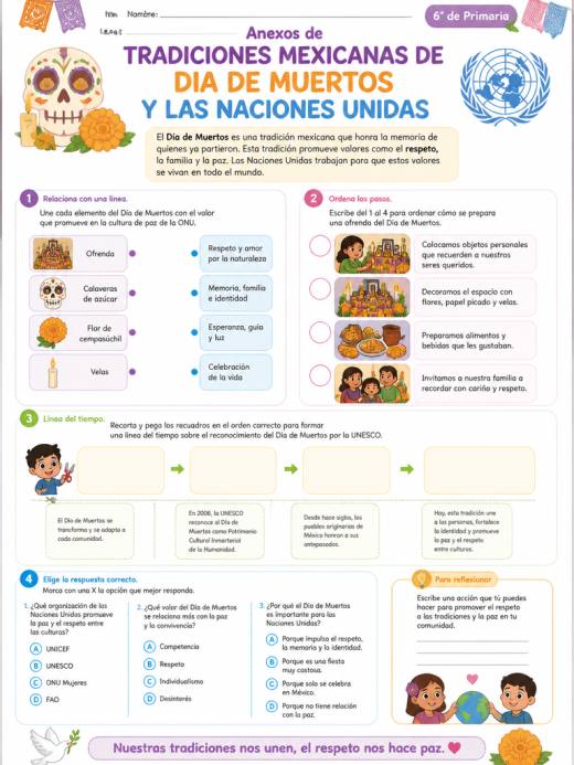 Anexos de TRADICIONES MEXICANAS DE DIA DE MUERTOS Y LAS NACIONES UNIDAS (6° de Primaria)