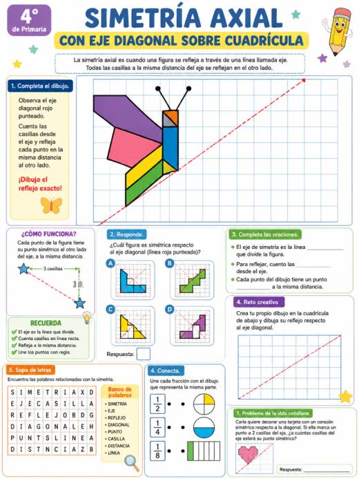 Simetría axial con eje diagonal sobre cuadrícula