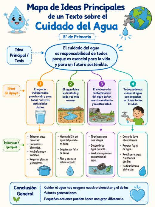 Mapa de Ideas Principales de un Texto sobre el Cuidado del Agua