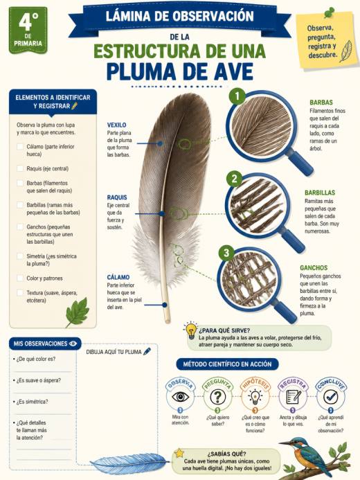 Lámina de Observación de la Estructura de una Pluma de Ave