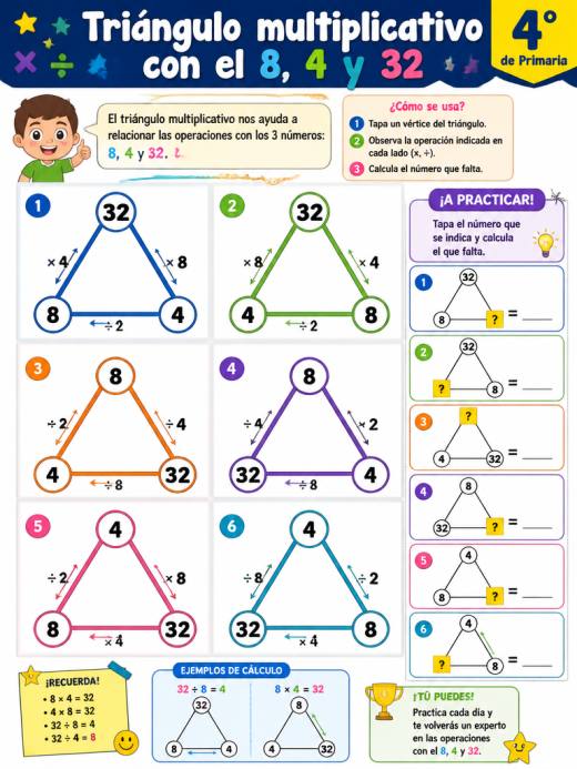 Triángulo multiplicativo con el 8, 4 y 32