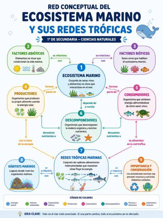 Red Conceptual del Ecosistema Marino y sus Redes Tróficas