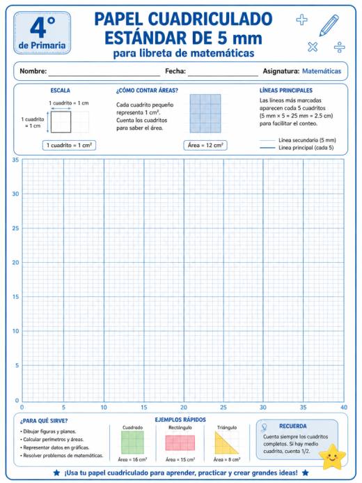 Papel cuadriculado estándar de 5 mm para libreta de matemáticas