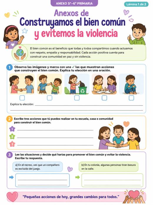 Anexos de Construyamos el bien común y evitemos la violencia (6° de Primaria)