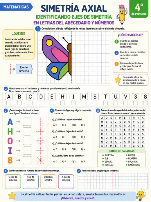 Identificando ejes de simetría en letras del abecedario y números