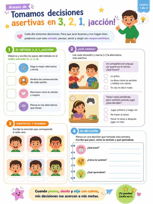 Anexos de Tomamos decisiones asertivas en 3, 2, 1, ¡acción! (Primaria)
