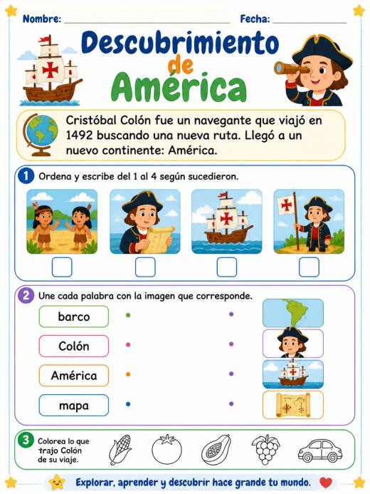 Hoja de Trabajo: Descubrimiento de América (2° de Primaria)