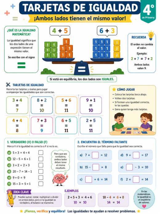 Plantilla de tarjetas de igualdad para juegos de emparejamiento