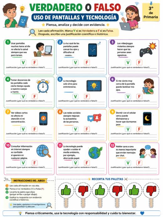 Verdadero o Falso en Uso de Pantallas y Tecnología