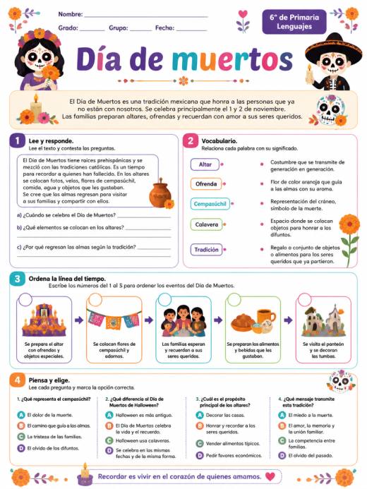 Hoja de Trabajo: Dia de muertos (6° de Primaria)