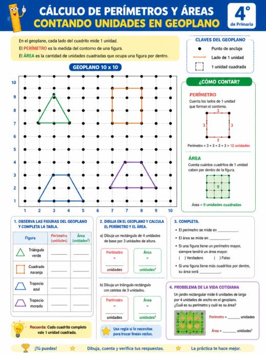 Cálculo de perímetros y áreas contando unidades en geoplano