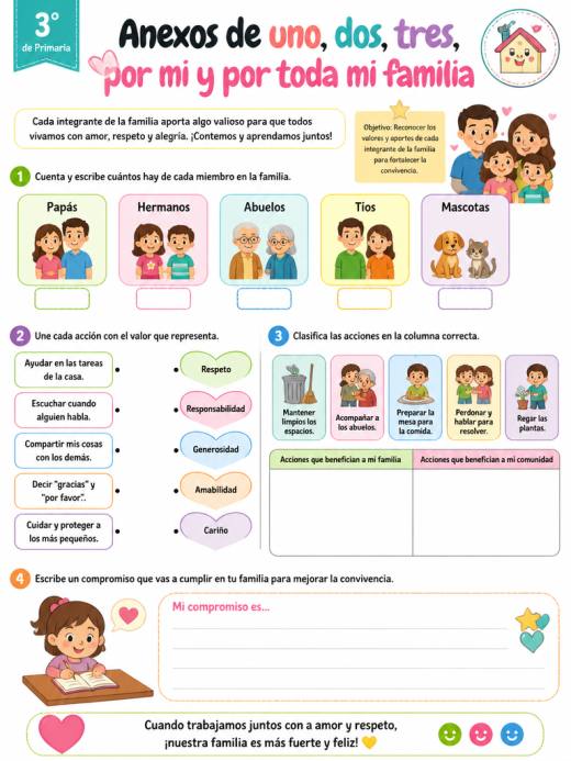Anexos de uno, dos, tres, por mi y por toda mi familia (3° de Primaria)