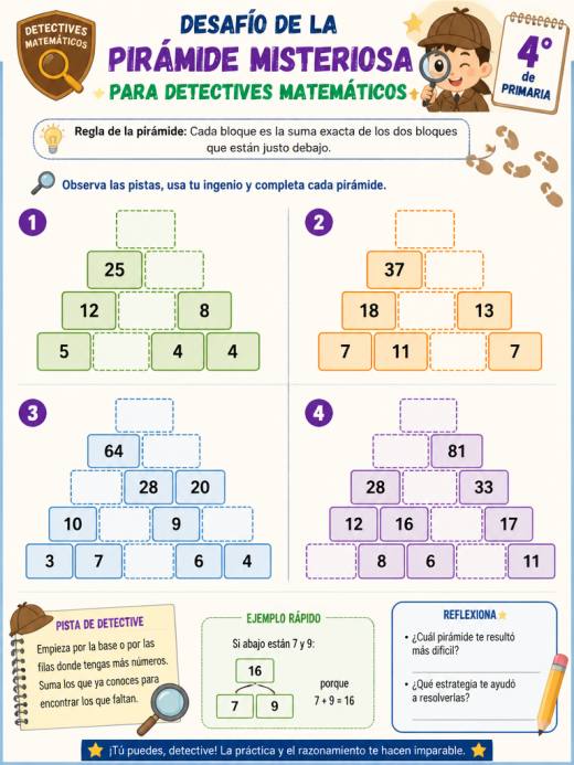Desafío de la pirámide misteriosa para detectives matemáticos