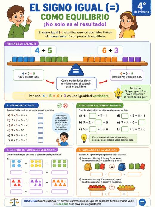 El signo igual como equilibrio y no solo como resultado (5 + 3 = 4 + 4)