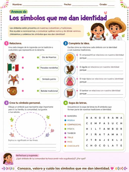 Hoja de Trabajo: Anexos de Los símbolos que me dan identidad (Primaria)