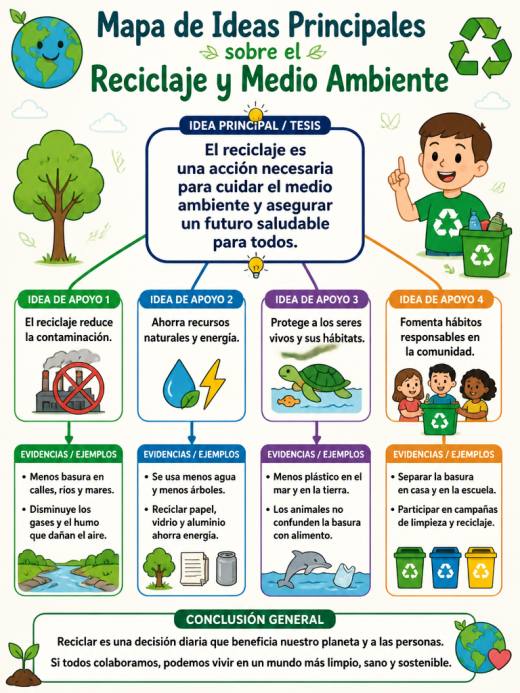 Mapa de Ideas Principales sobre el Reciclaje y Medio Ambiente