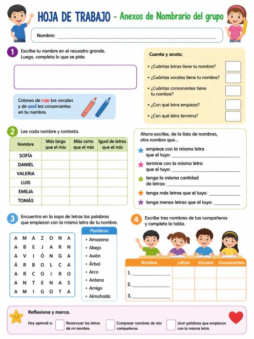 Hoja de Trabajo: Anexos de Nombrario del grupo (Primaria)
