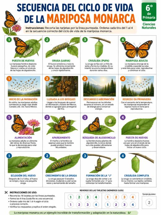 Secuencia del Ciclo de Vida de la Mariposa Monarca