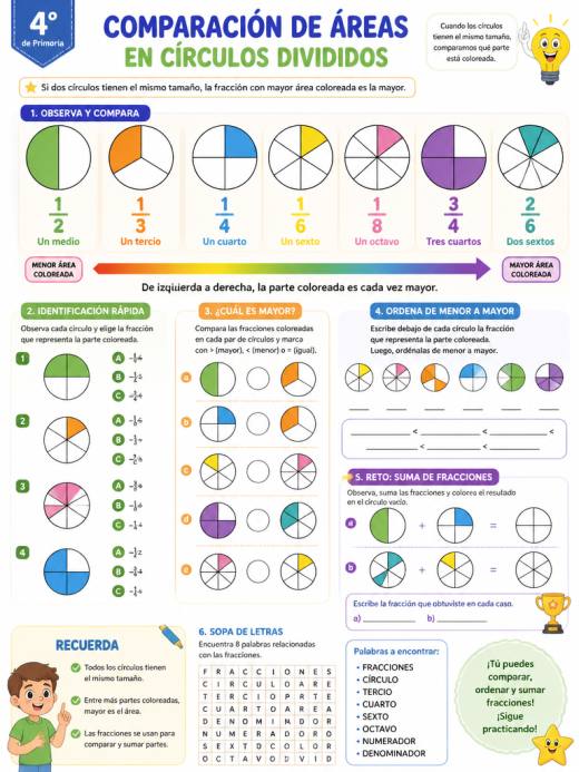 Comparación de áreas en círculos divididos
