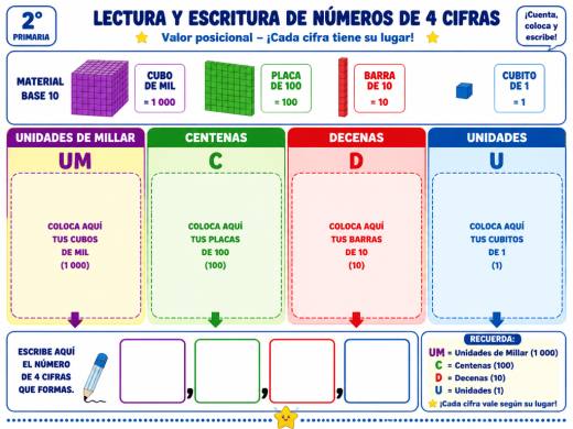 Lectura y escritura de números de 4 cifras