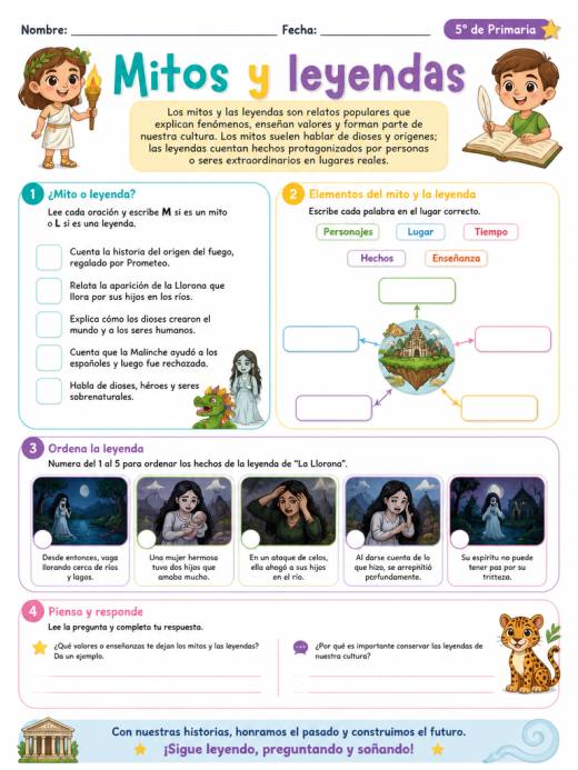 Hoja de Trabajo: Mitos y leyendas (5° de Primaria)