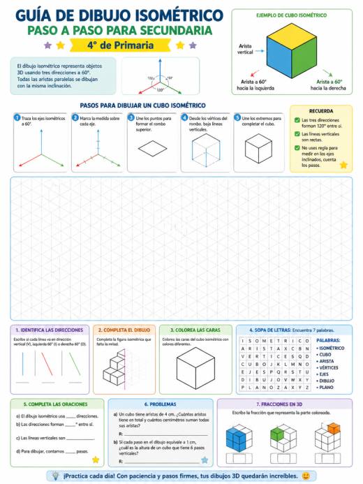 Guía de dibujo isométrico paso a paso para secundaria