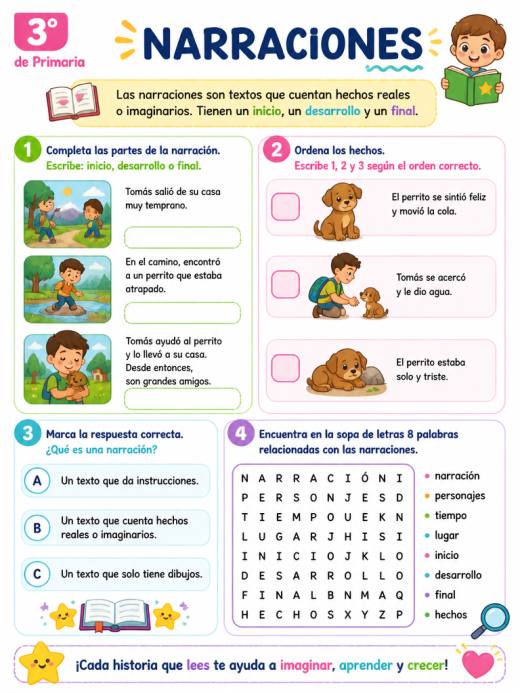 Hoja de Trabajo: narraciones (3° de Primaria)