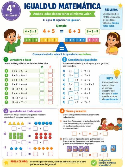 Completando igualdades numéricas verdaderas o falsas