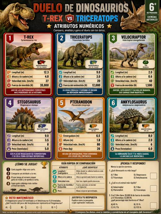 Duelo de Dinosaurios: T-Rex vs Triceratops (Atributos Numéricos)