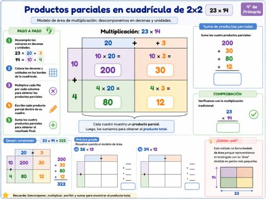 Productos parciales en cuadrícula de 2x2 (23 x 14)