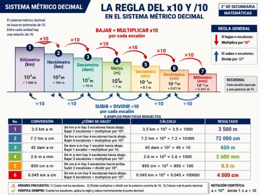 La regla del x10 y /10 en el sistema métrico decimal ilustrada