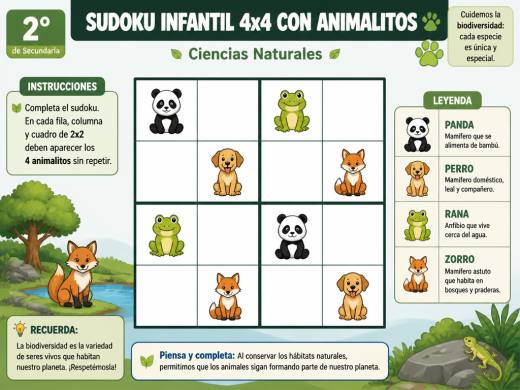 Sudoku Infantil 4x4 con Animalitos
