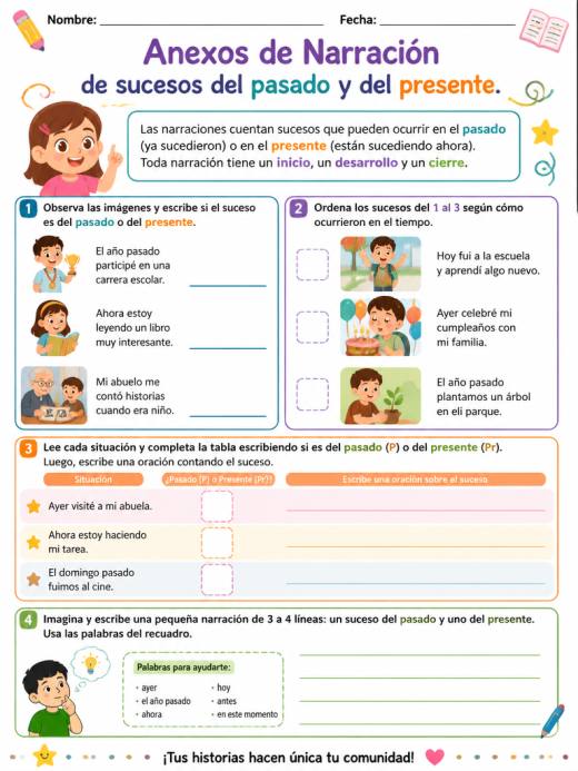 Anexos de Narración de sucesos del pasado y del presente. (3° de Primaria)