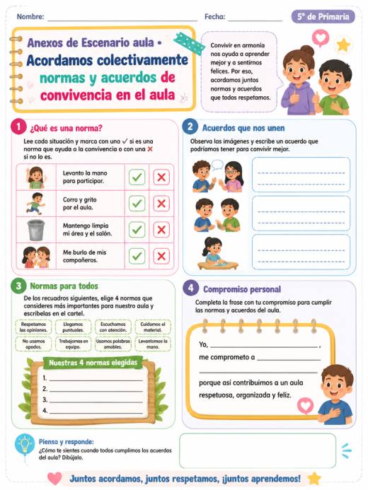 Hoja de Trabajo: Anexos de Escenario aula •	Acordamos colectivamente normas y acuerdos de convivencia en el...